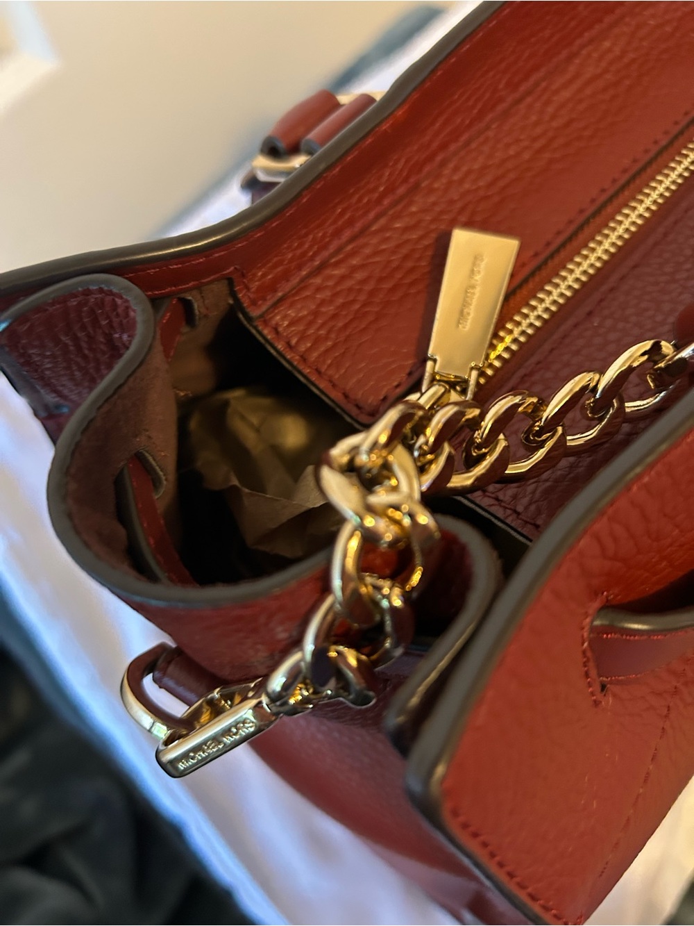 Michael Kors Nouveau Hamilton Large Bag in color Barolo with matching wallet - Picture 6 of 12